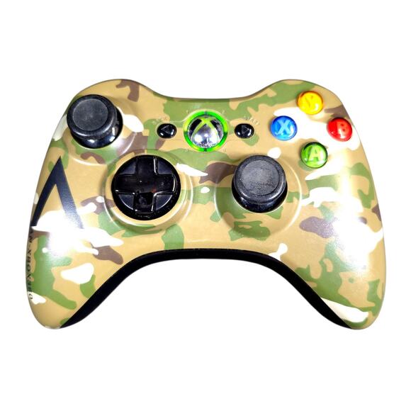 Xbox 360 Green Camouflage Camo Special Edition Halo Controller - Tested Works - Picture 1 of 7
